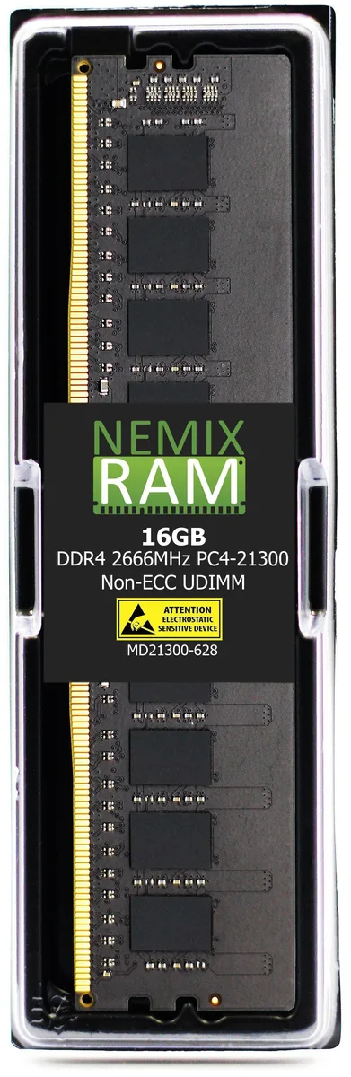 Green printed circuit board with black memory chips and gold edge connectors
