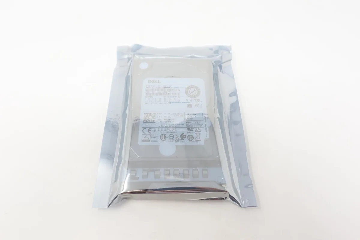 Silver 2.5 inch SAS hard drive mounted in a black server caddy tray