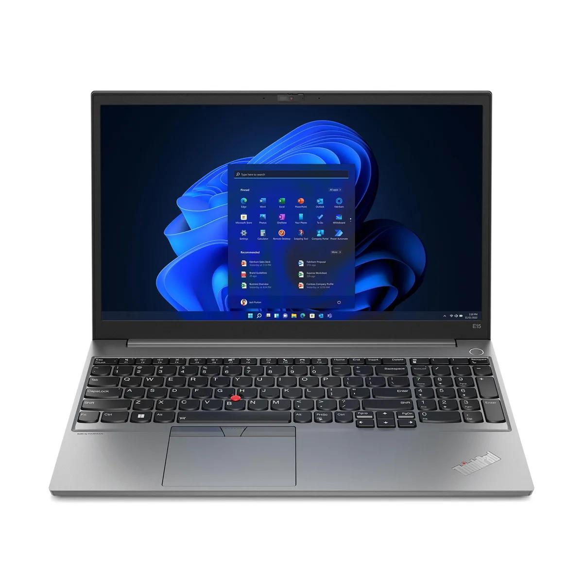 Silver aluminium laptop with 15.6 inch touch display and narrow bezels