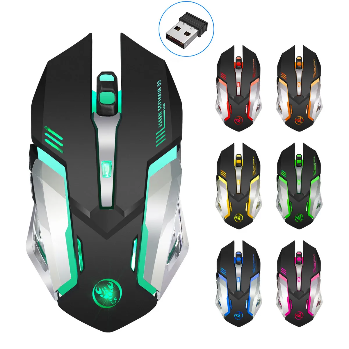 Black left-handed wireless gaming mouse with six buttons and scroll ring