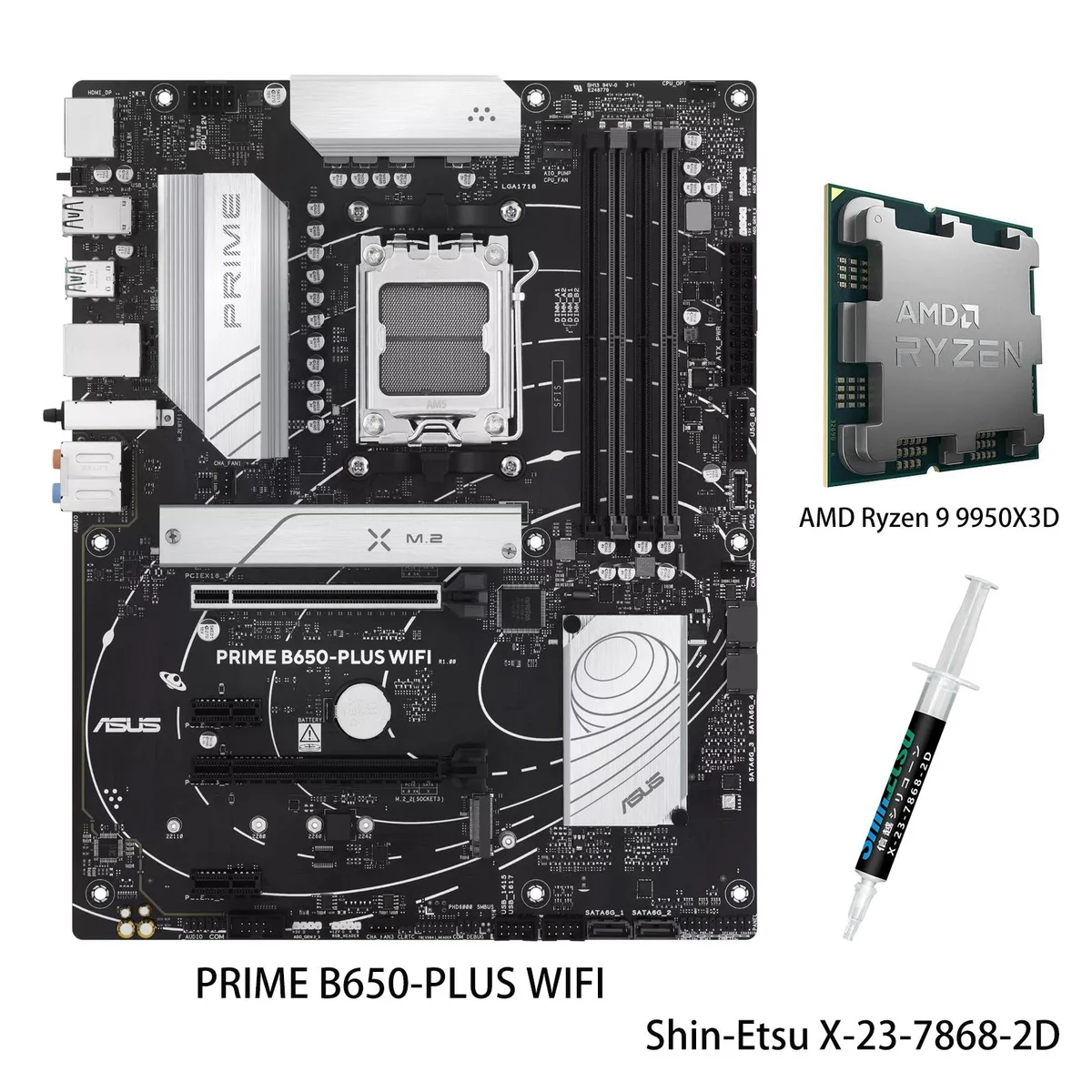 ATX motherboard with large CPU cooler installed, black PCB and silver heatsinks
