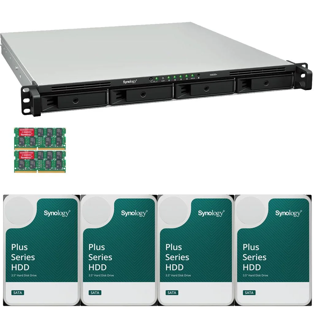 Black 1U rackmount NAS with four drive bays and front LEDs