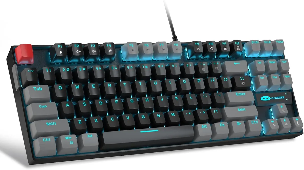 TUKO TUKO 75% Mechanical Gaming Keyboard Red Switch Blue LED 87 Keys Black Grey — produktbild