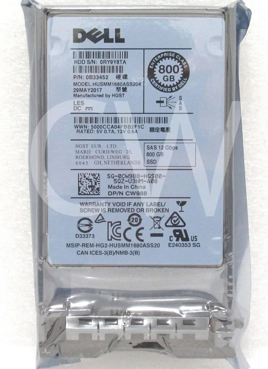 A 2.5 inch SAS solid state drive in a black metal caddy