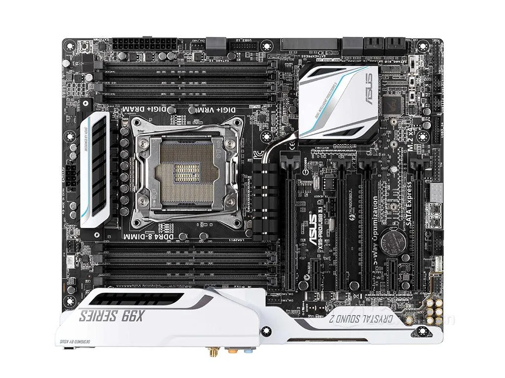 Black ATX motherboard with silver heatsinks and DDR4 slots