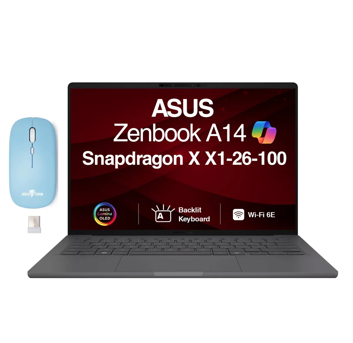 ASUS ASUS Zenbook A14 UX3407QA-PS76 laptop Snapdragon X X1-26-100 32GB LPDDR5X 1TB Iceland Gray — product photo