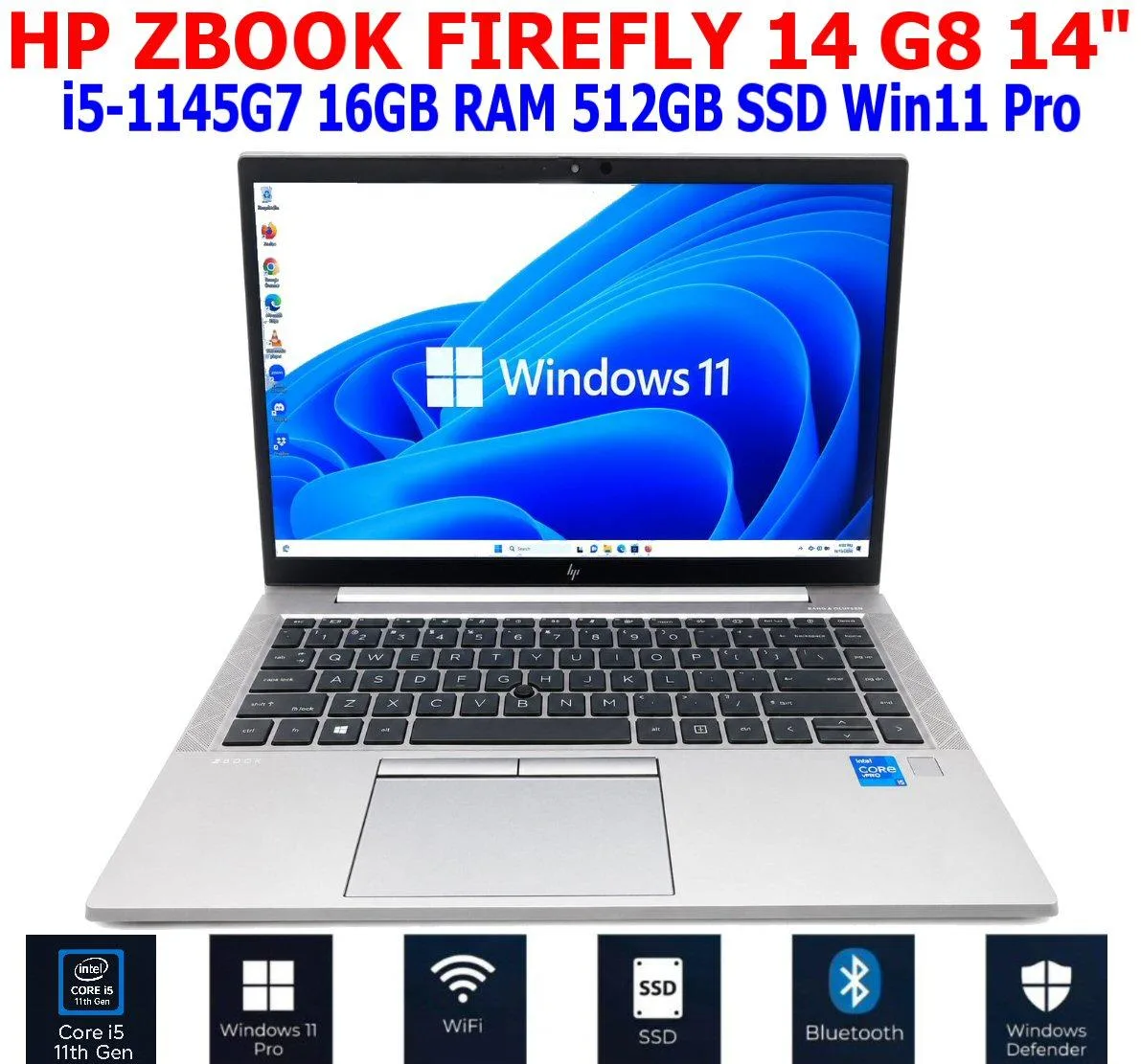 HP HP ZBook Firefly G8 14" i5-1145G7 2.60GHz 16GB 512GB business laptop — preces foto