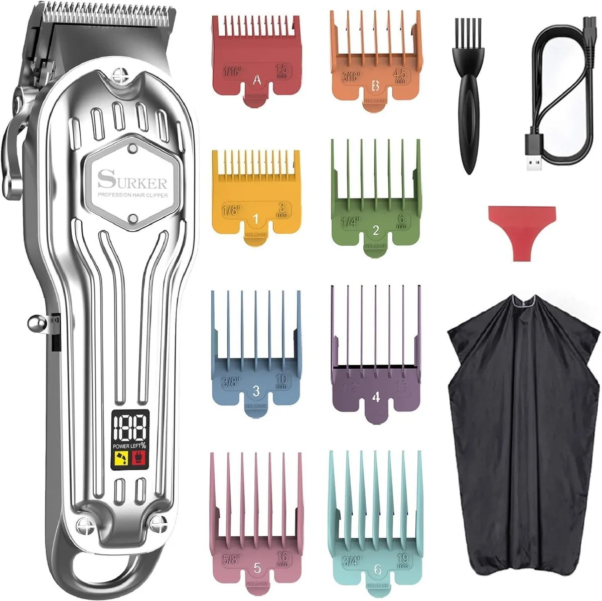 SURKER K9S trimmers for men, 300 min runtime, 8 combs 1.5–19 mm — ภาพสินค้า