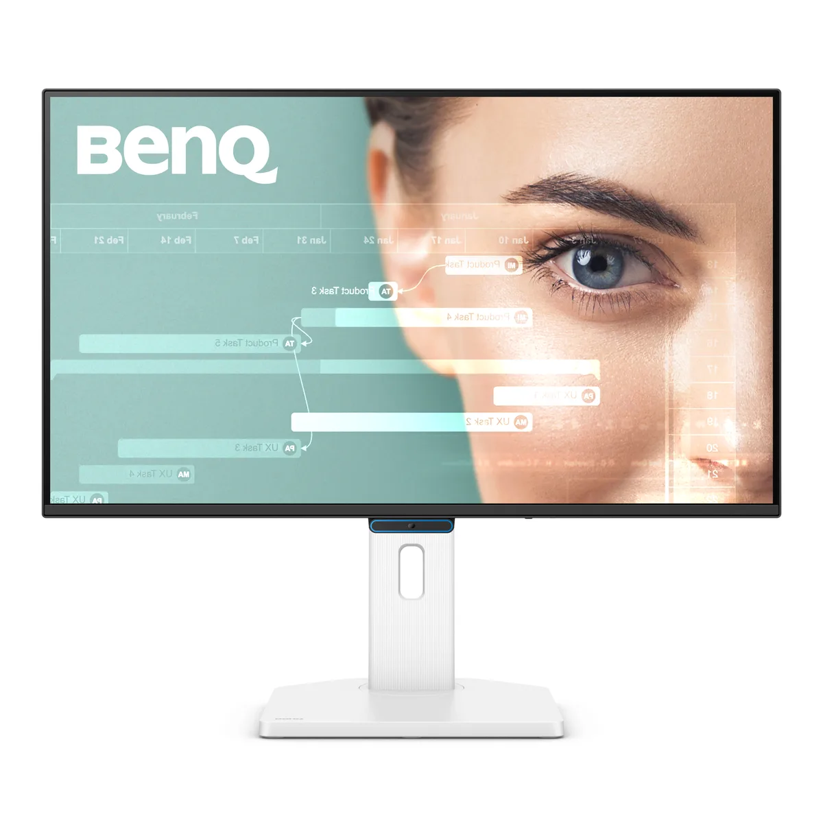 White 27 inch flat IPS monitor with thin bezels and ergonomic stand