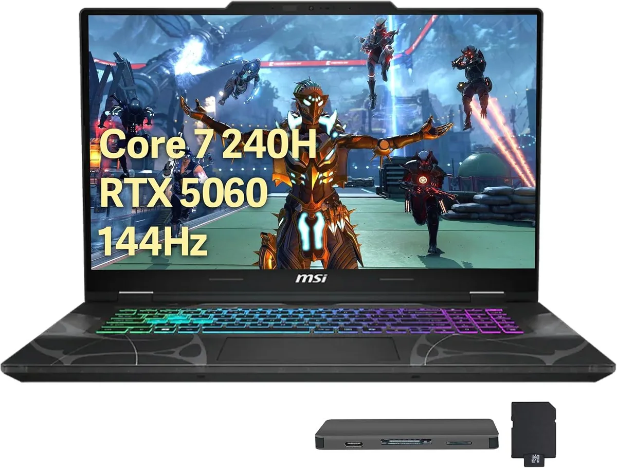 Black 15.6 inch gaming laptop with backlit keyboard and numeric pad