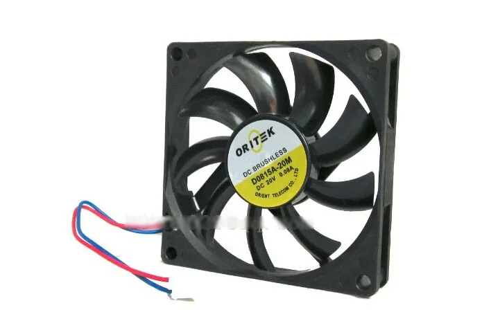Black 80mm square cooling fan with black frame and blades 15mm thick