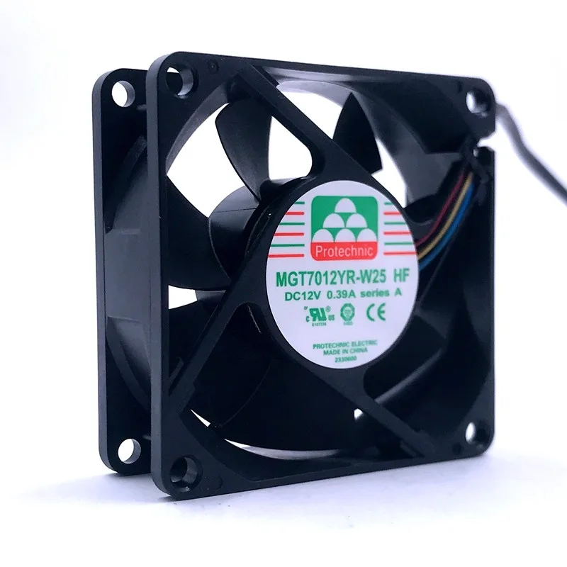 Compact 70 mm square CPU fan with black frame and transparent blades, 4-pin PWM connector visible