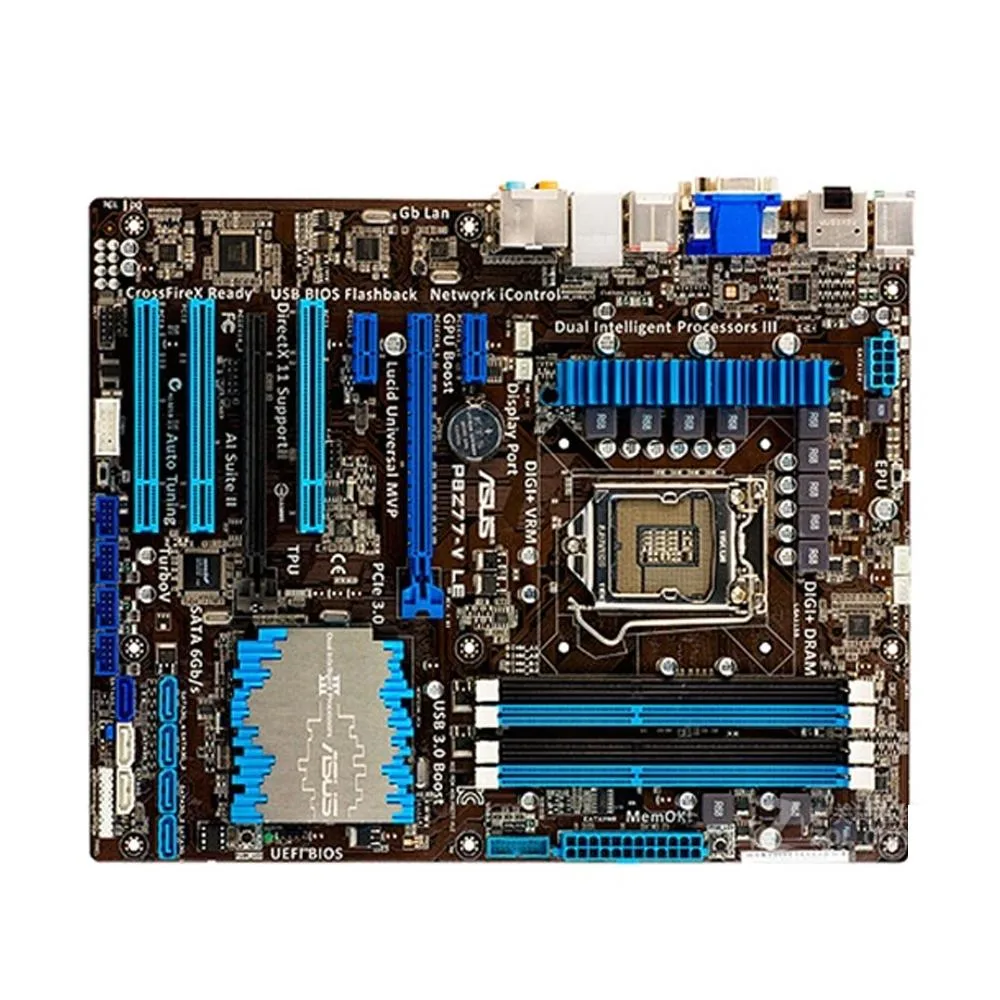 ATX motherboard in matte black with silver heatsinks and LGA 1155 socket