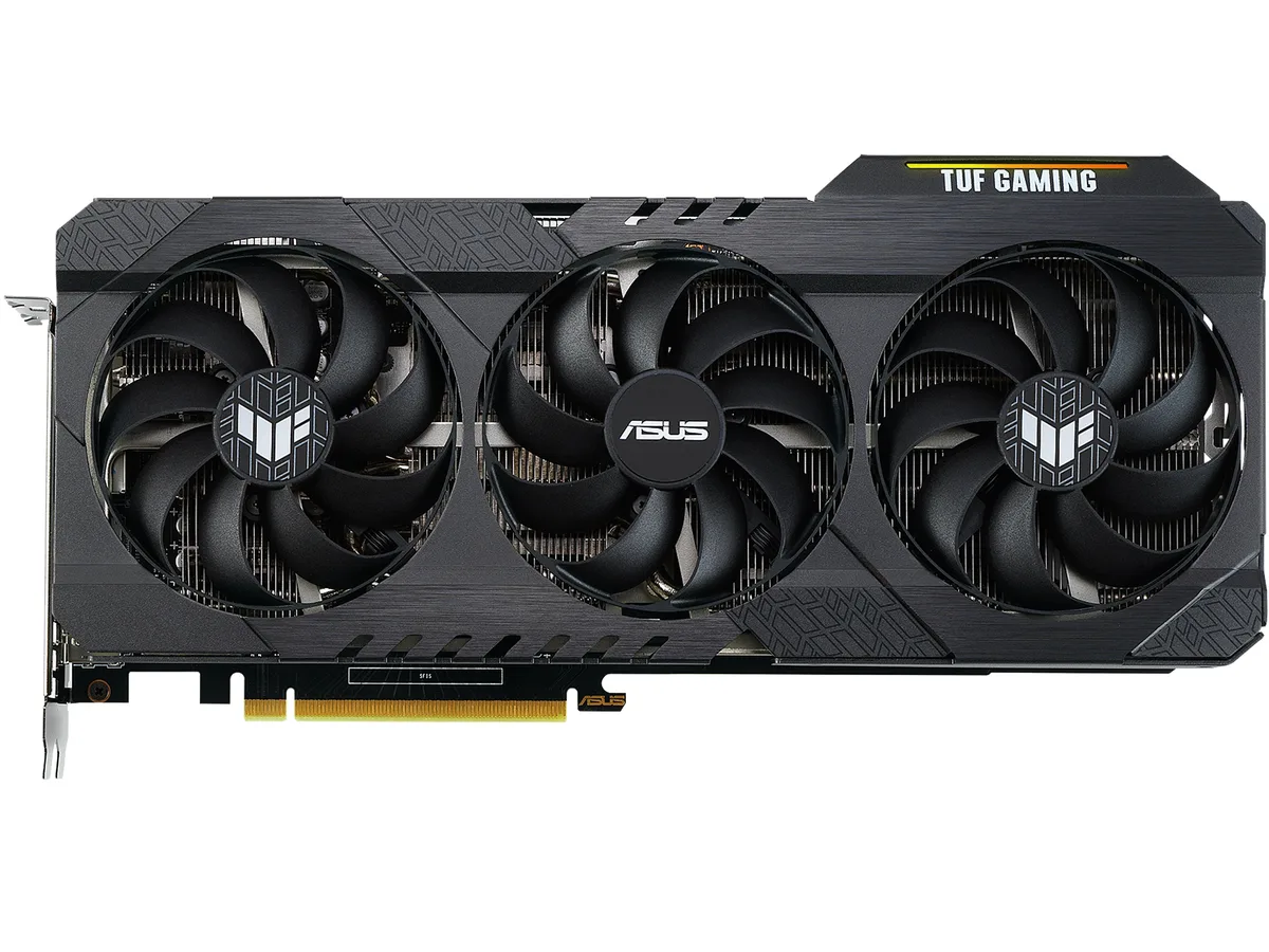 ASUS TUF Gaming RTX 3060 Ti triple-fan card in dark gunmetal finish