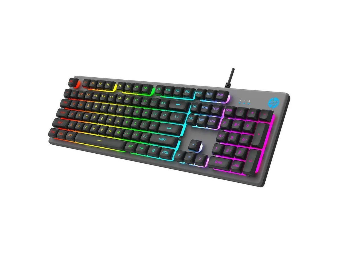 Black full-sized membrane gaming keyboard with metal panel, Spanish layout, mixed-color backlighting and 26 anti-ghosting keys