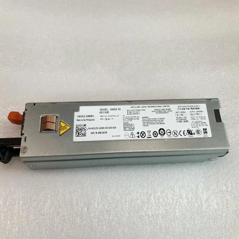 Rectangular silver ATX power supply unit with fan grille and cable bundle