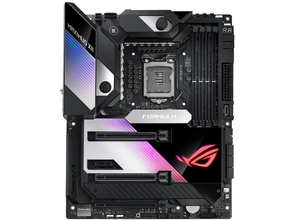 ATX board black finish large heatsinks water block OLED display RGB headers