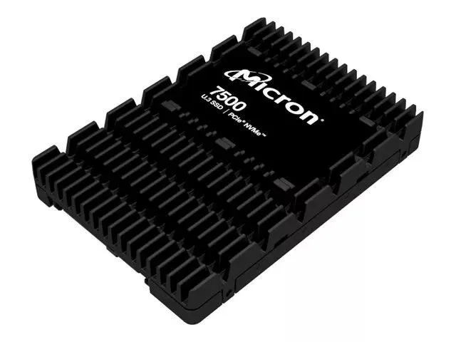 Rectangular 15mm thick U.3 NVMe SSD with silver label and gold edge connector