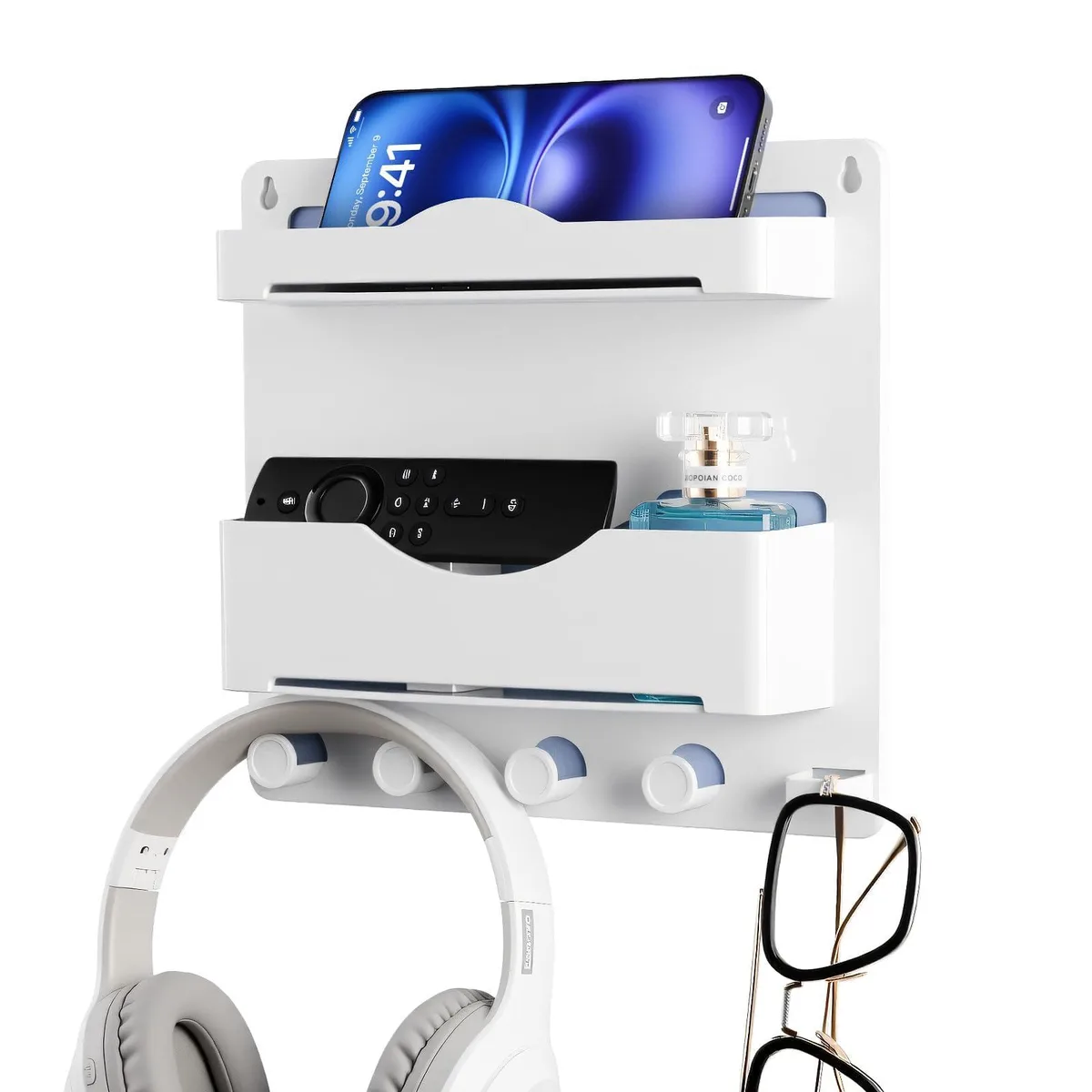  JUMEIHUI NEW-SHELF White Wall Shelf with Glasses Hooks — fotografia produktu