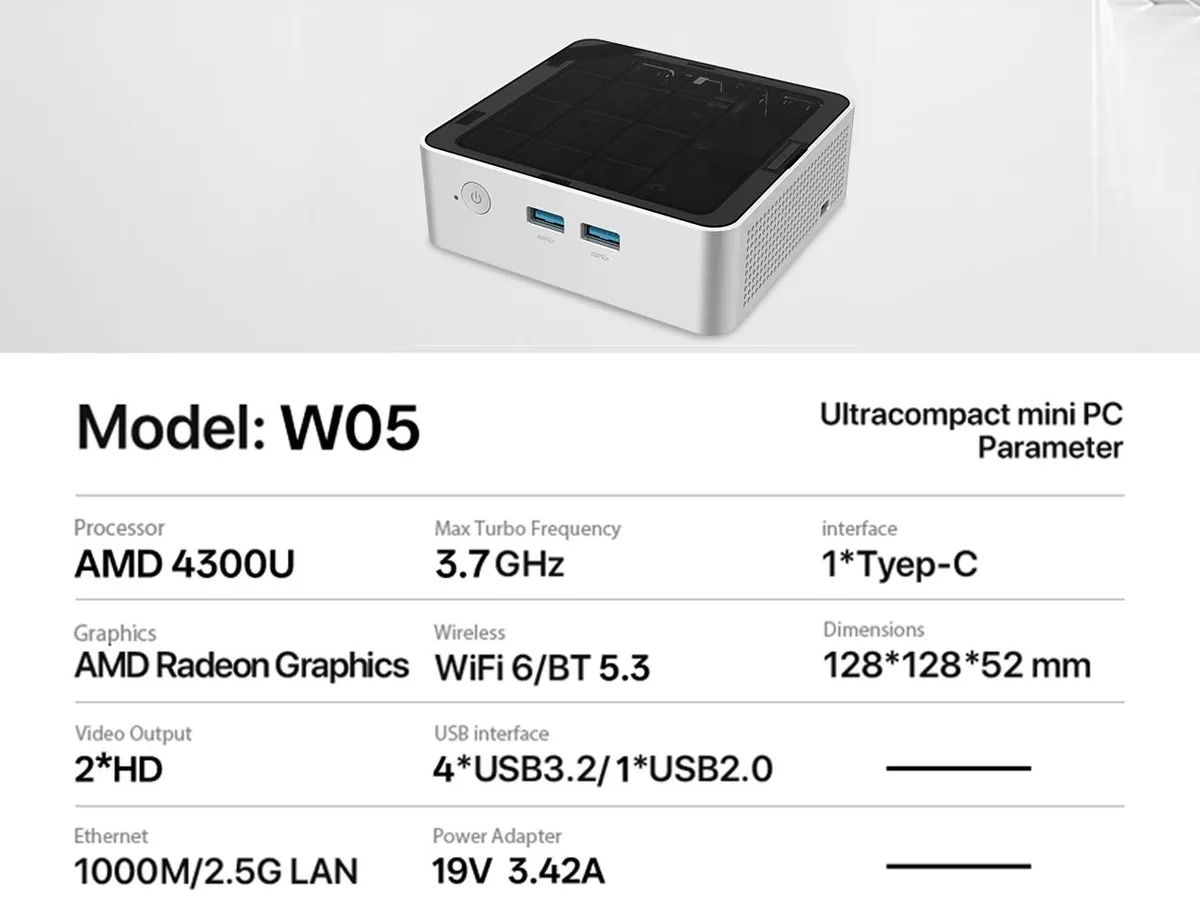 TRYCOO TRYCOO Ryzen 4300U 8GB 256GB barebone mini PC — ürün fotoğrafı