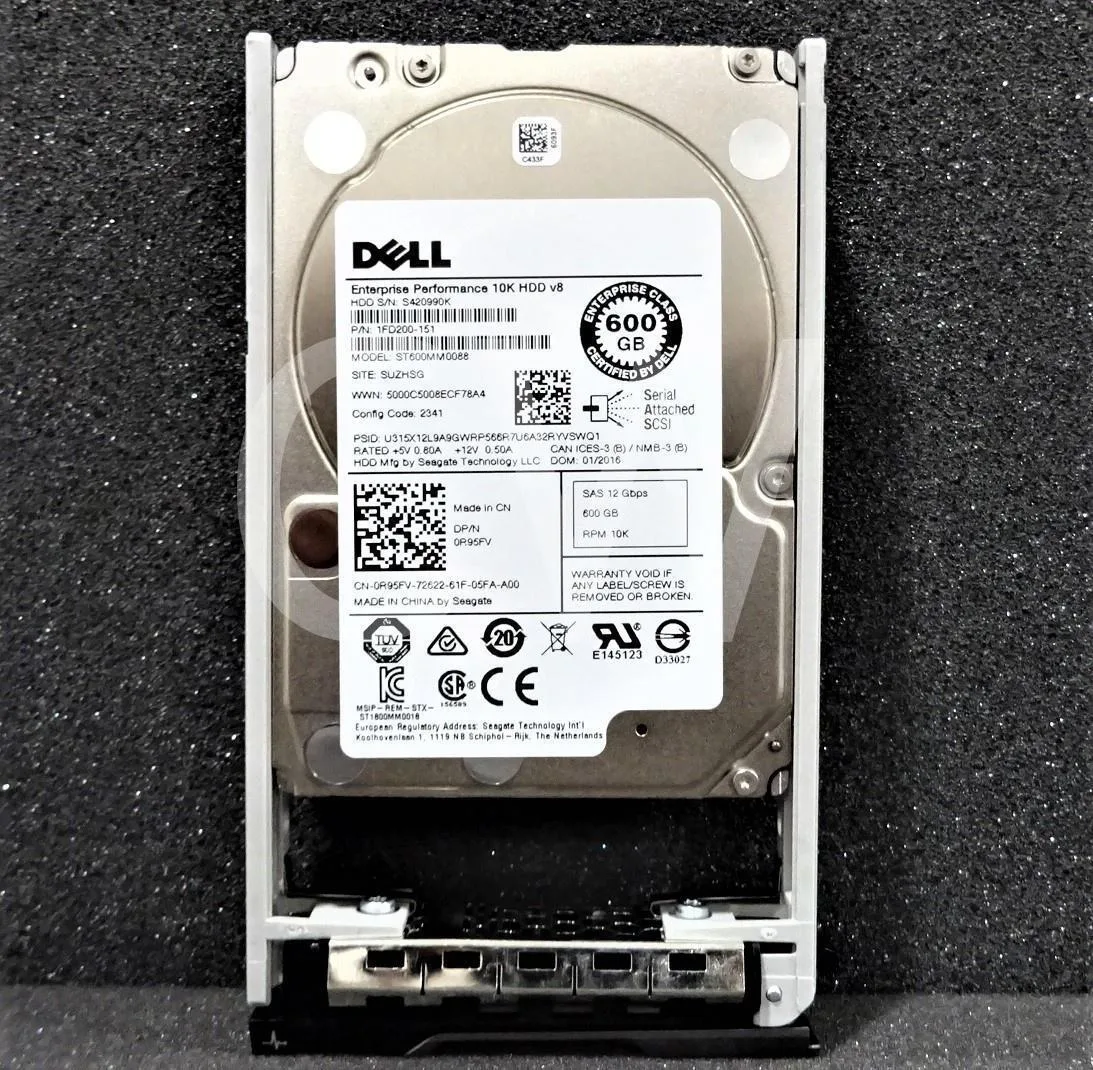 Silver 2.5 inch SAS hard drive in black Dell R series caddy tray