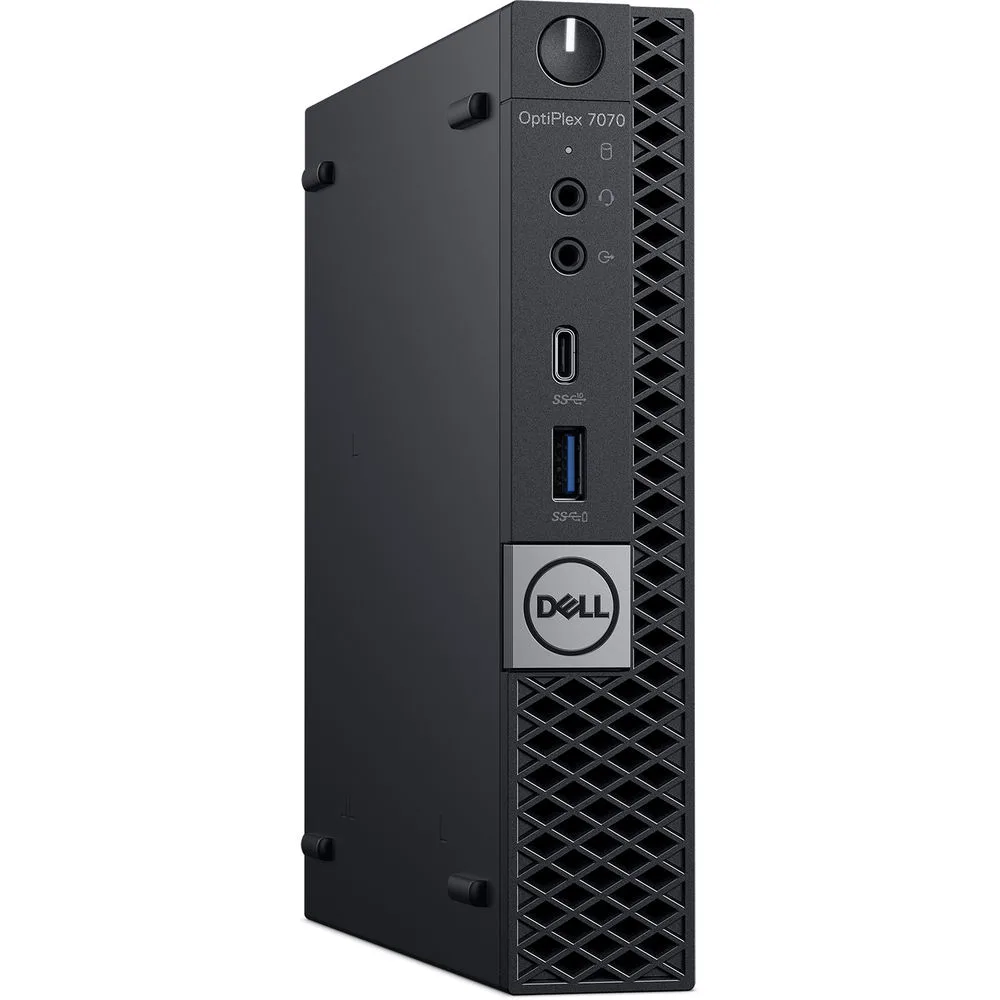 Small black rectangular Dell 7070 desktop tower, matte finish