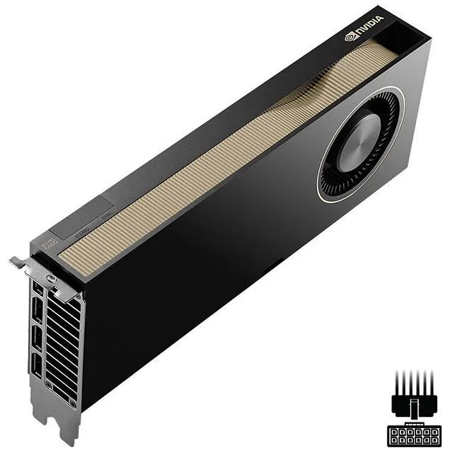 Black dual-slot workstation GPU with four DisplayPort outputs