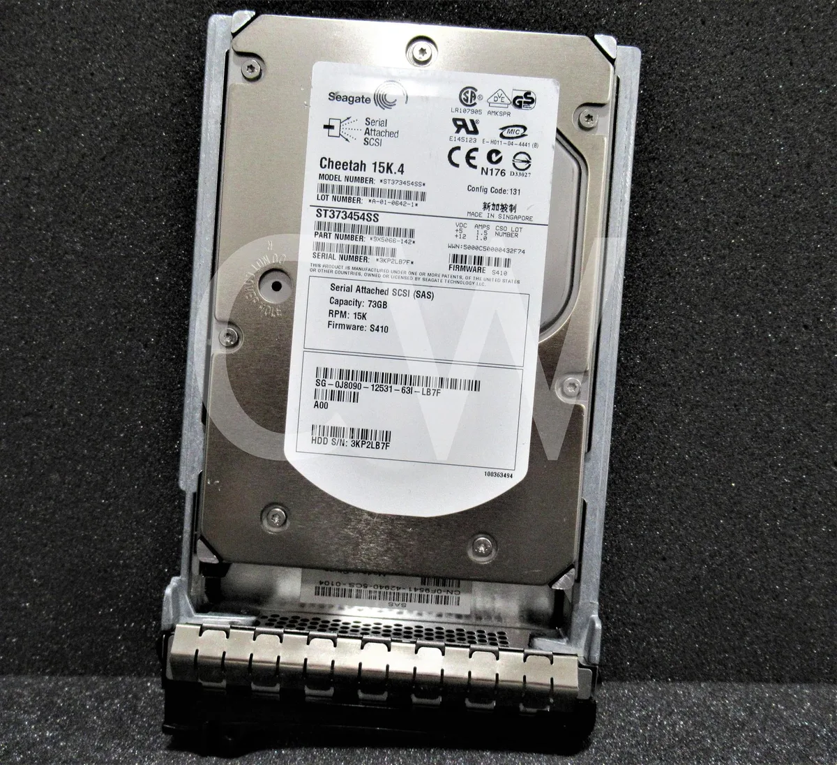 Dell 73 GB 15K SAS hard drive in silver caddy