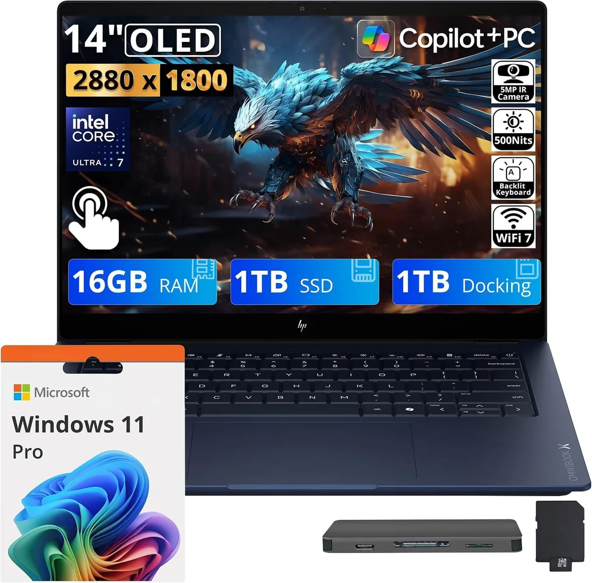 HP HP OmniBook X 14" 3K OLED Touch Business Laptop Intel Core Ultra 7 355 16GB 2TB Storage Blue — תמונת המוצר