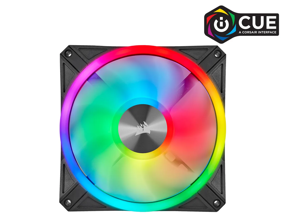 Corsair Corsair CO-9050099-WW 140mm case fan 25mm 1250 RPM 50.2 CFM 26 dBA 34 RGB LEDs hydraulic bearing — photo du produit