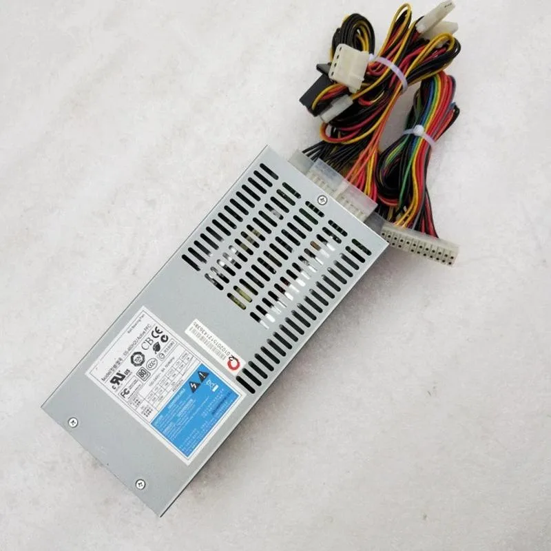Silver 2U ATX power supply with rear fan grille and cable bundle