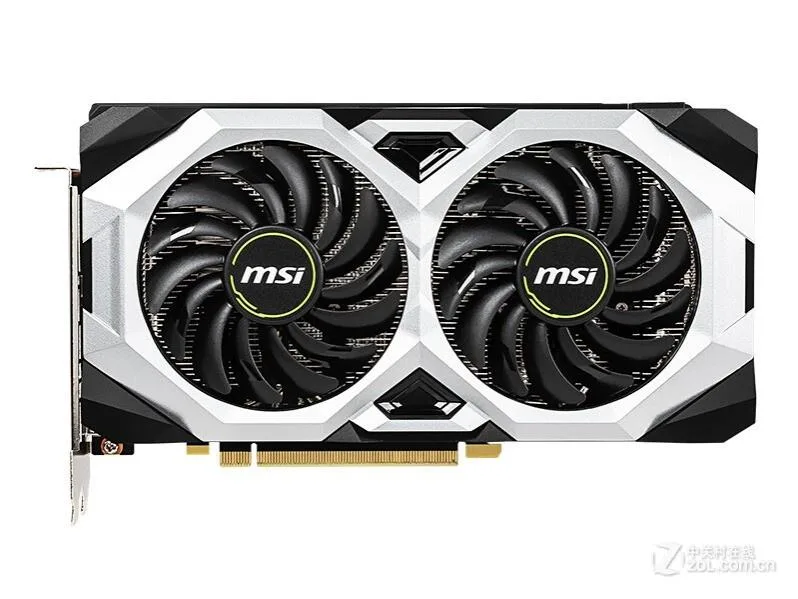 Dual-fan graphics card in black and silver finish