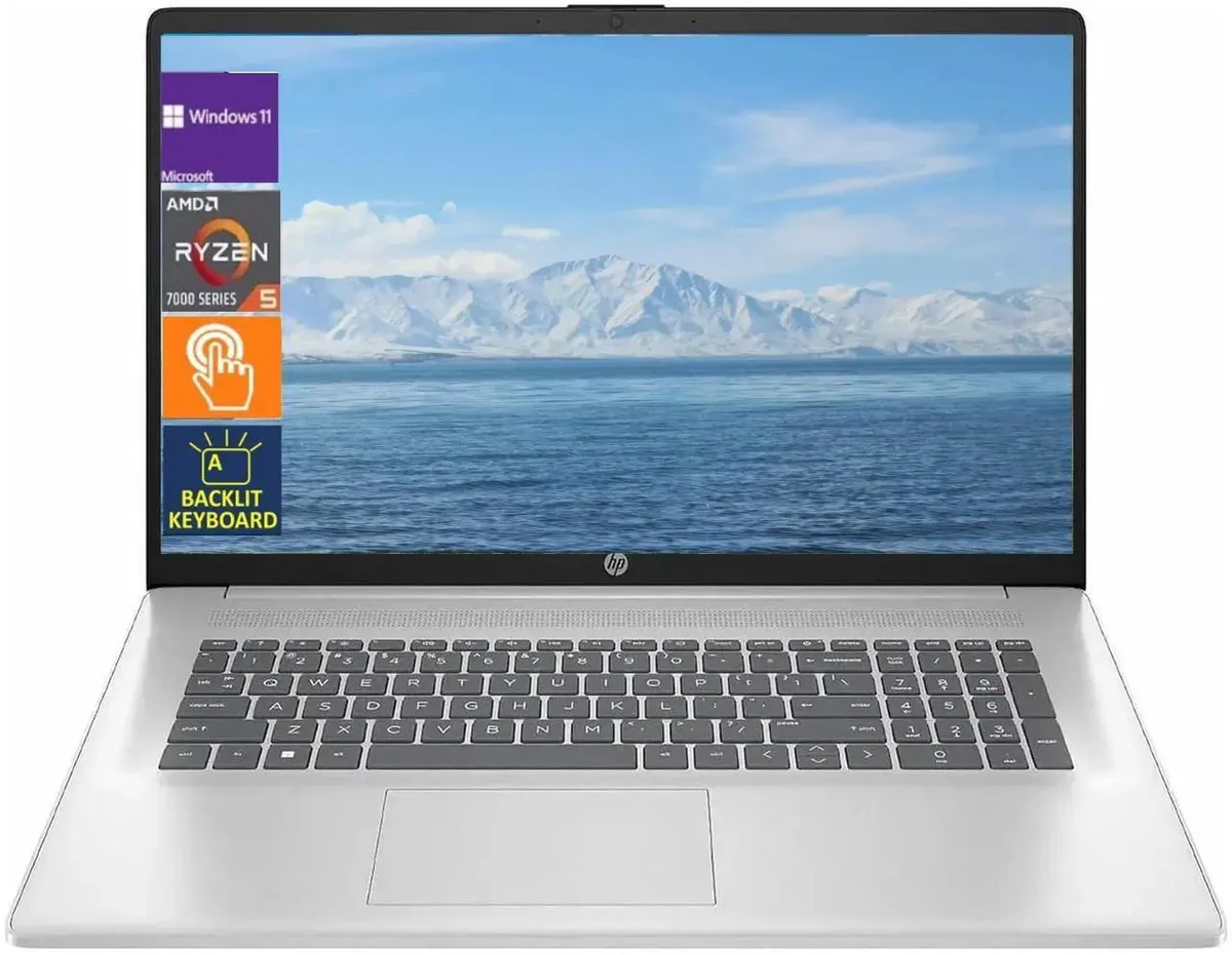 HP HP 17.3" HD Touch Laptop Ryzen 5 7430U 8GB 512GB NVMe Windows 11 Pro Silver — photo du produit