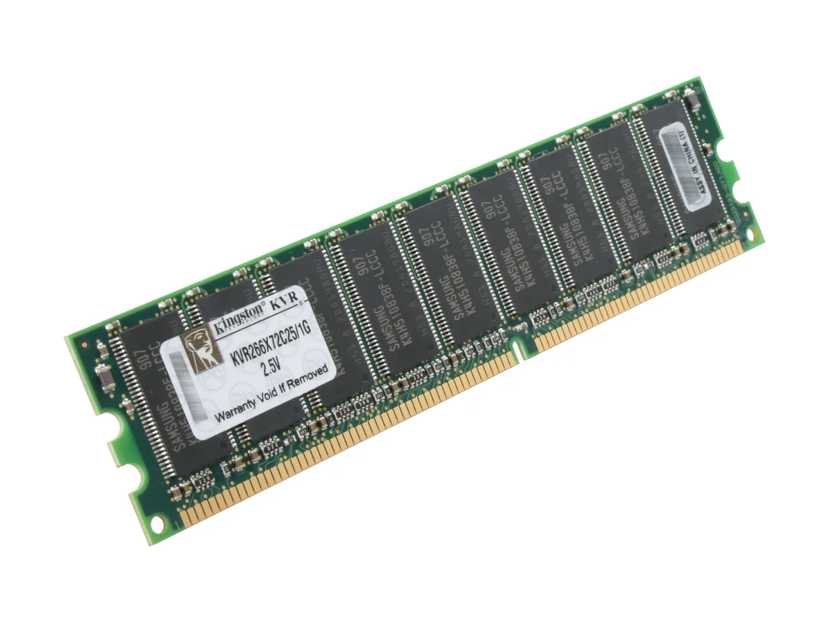 Green 184-pin DDR memory module with black chips, no heat spreader