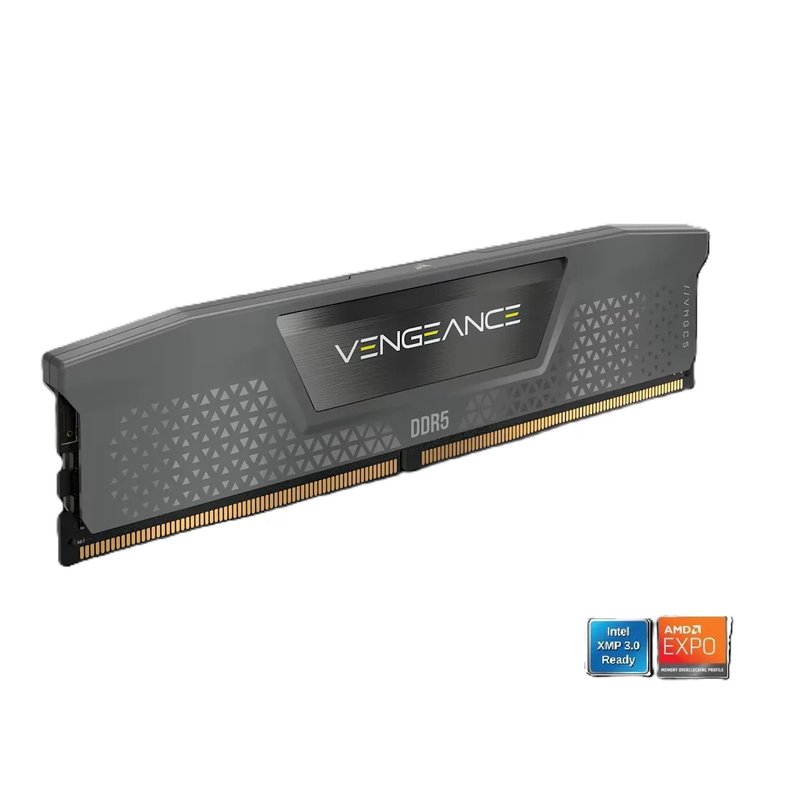 Single gray DDR5 memory module with aluminum heat spreader