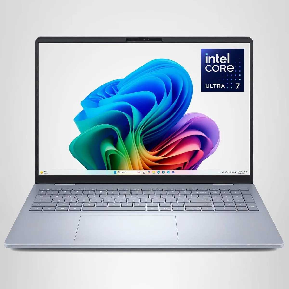 Silver aluminium 16 inch laptop with matte 2.5K screen, backlit keyboard and Copilot key