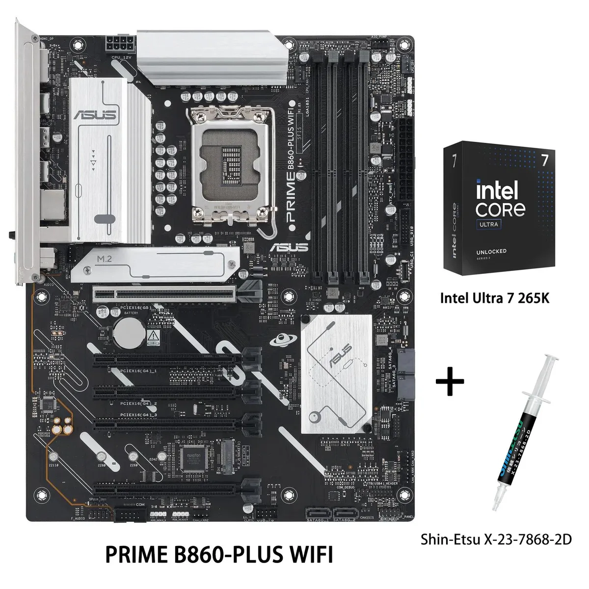 ASUS PRIME B860-PLUS WIFI motherboard and Intel Ultra 7 265K CPU in boxed combo