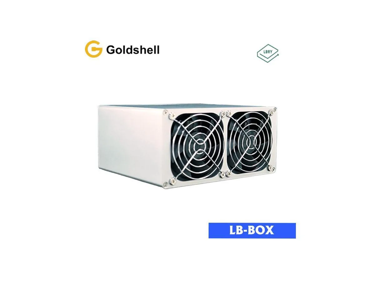Compact beige mining box with front vents and rear Ethernet port