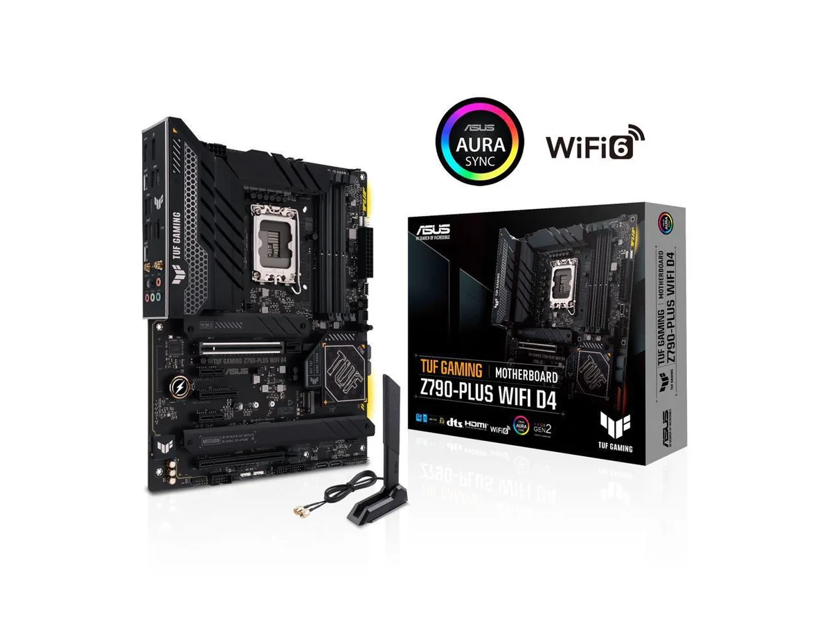 ATX motherboard dark finish silver heatsinks I/O shield boxed