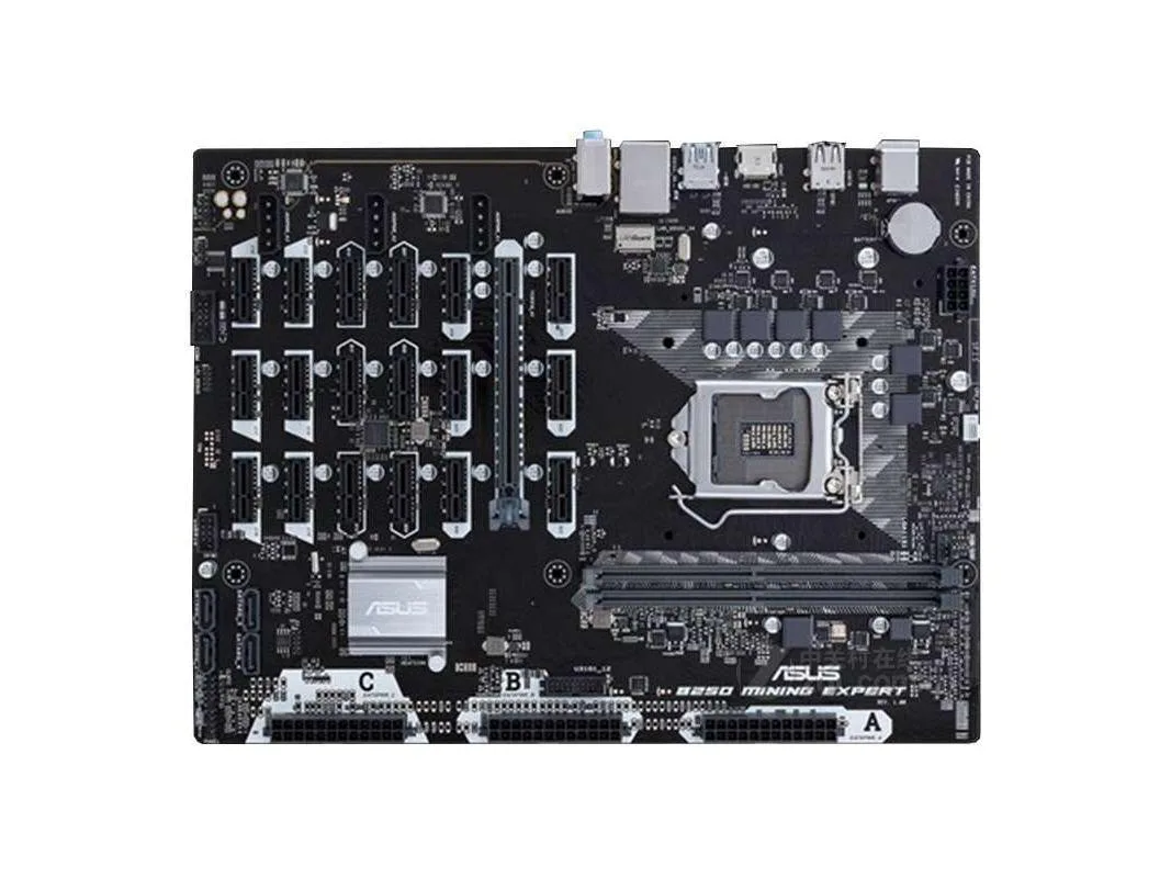 Green ATX motherboard with nineteen PCIe slots and silver I/O shield