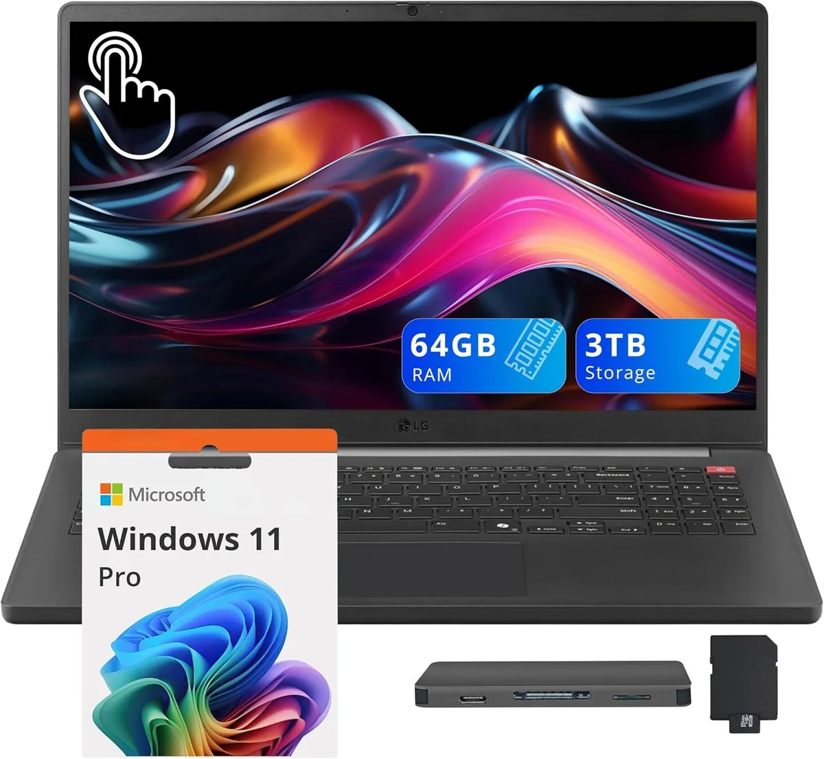 LG Electronics LG Gram Book 15.6" FHD Touch Business Laptop Ultra 7 255U 64GB 2TB+1TB Dock Black — صورة المنتج
