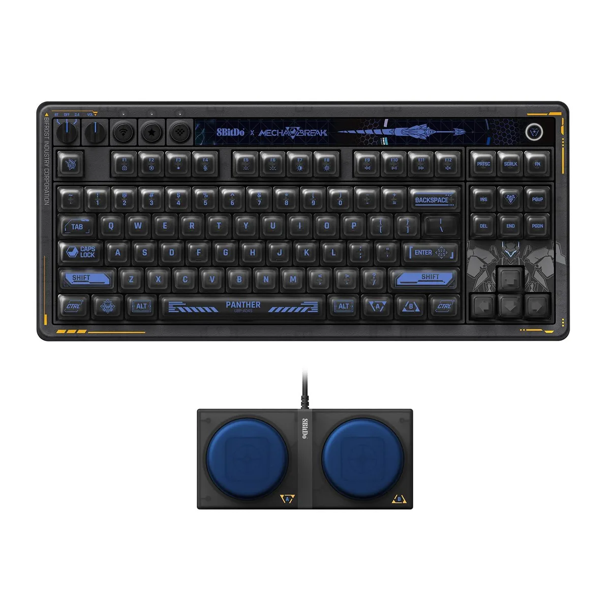 Compact 87-key mechanical keyboard in dark finish with RGB backlighting and double-layered ABS keycaps