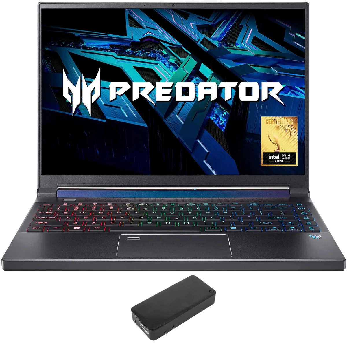 Gray 14 inch gaming laptop with matching DV4K dock