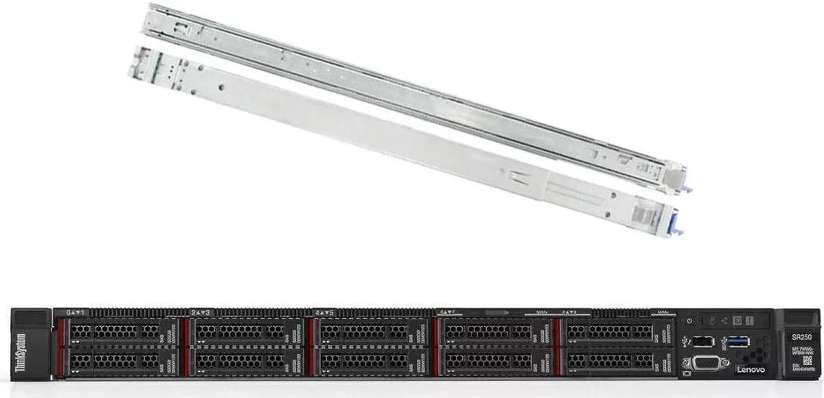Lenovo ThinkSystem SR258 1U rack server in black finish with front drive bays