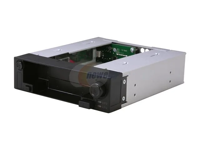 Black 5.25 inch DuoSwap caddy holding one 2.5 and one 3.5 SATA drive