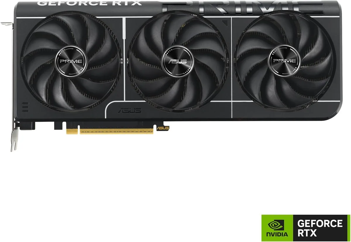 ASUS Prime GeForce RTX 5080 OC Edition 16GB graphics card, 2.5-slot triple-fan cooler, silver shroud, backplate, PCIe 5.0 x16, 3