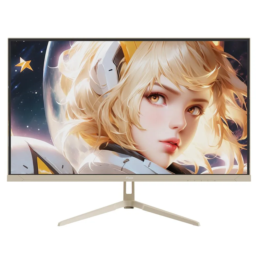 Beige 27 inch gaming monitor with three-sided frameless design
