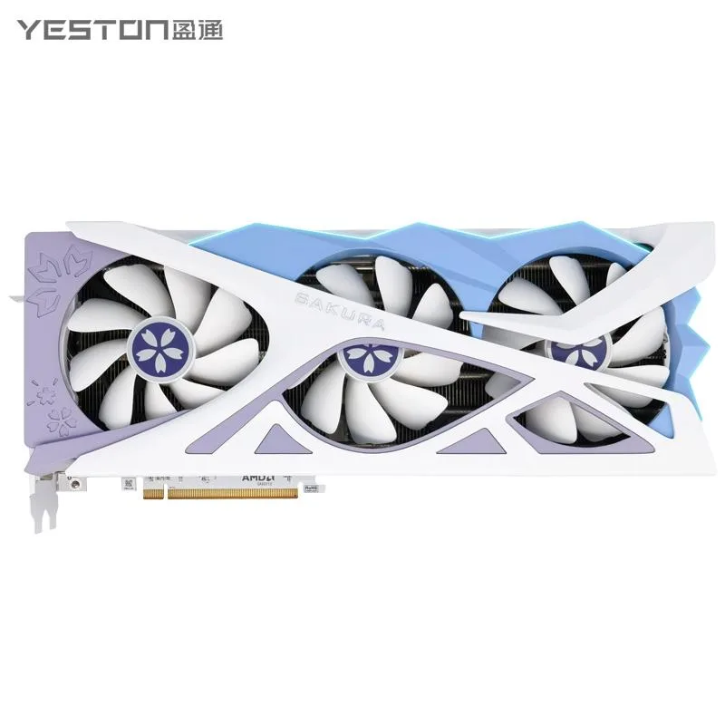 White and blue triple-fan graphics card with ARGB lighting and dual BIOS switch