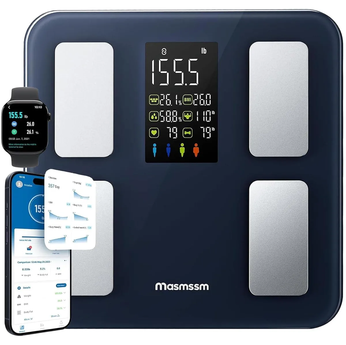  masmssm FG2319WB-D bath scale Blue 400lb 22 metrics 24 users — foto del prodotto