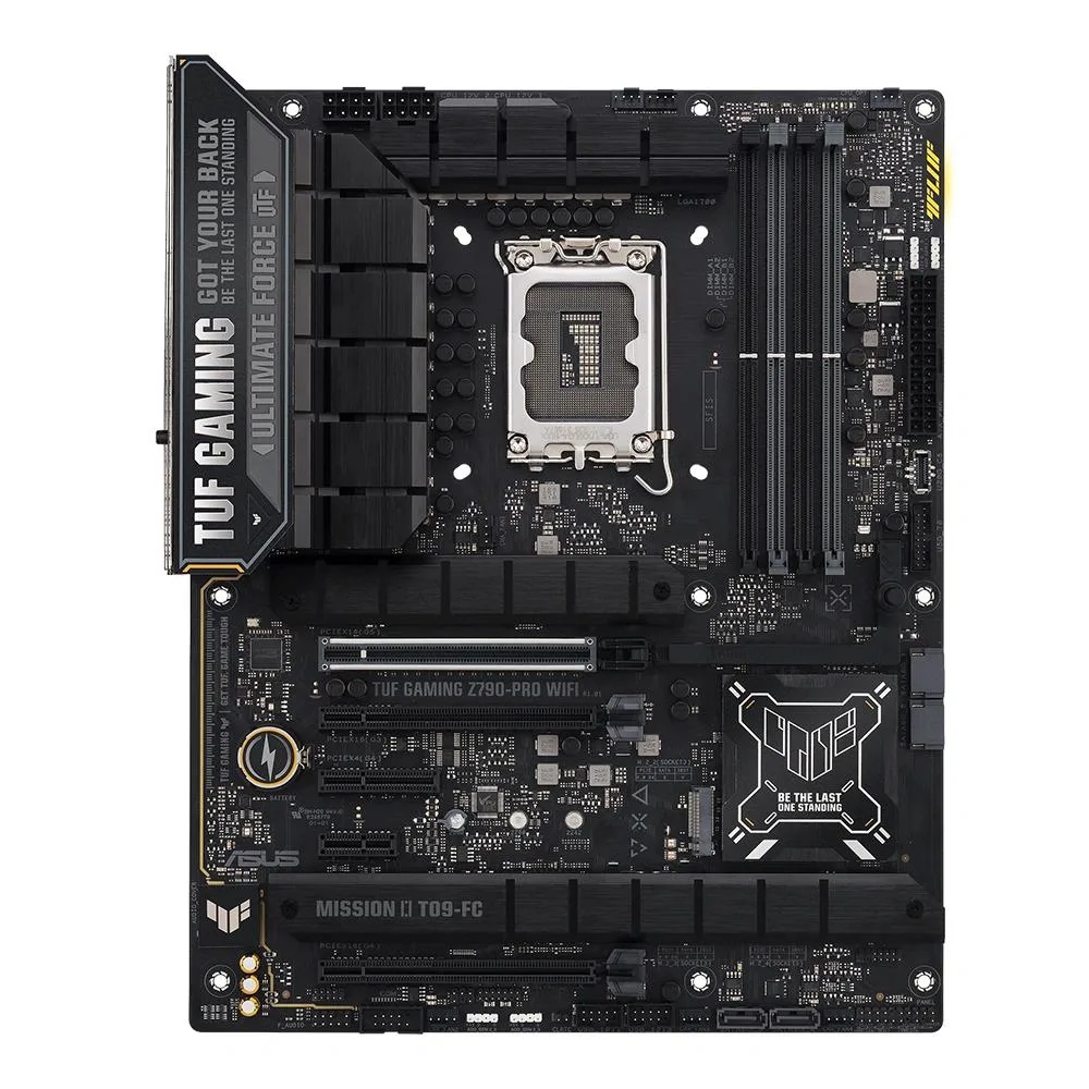 ATX motherboard dark grey heatsinks silver back panel
